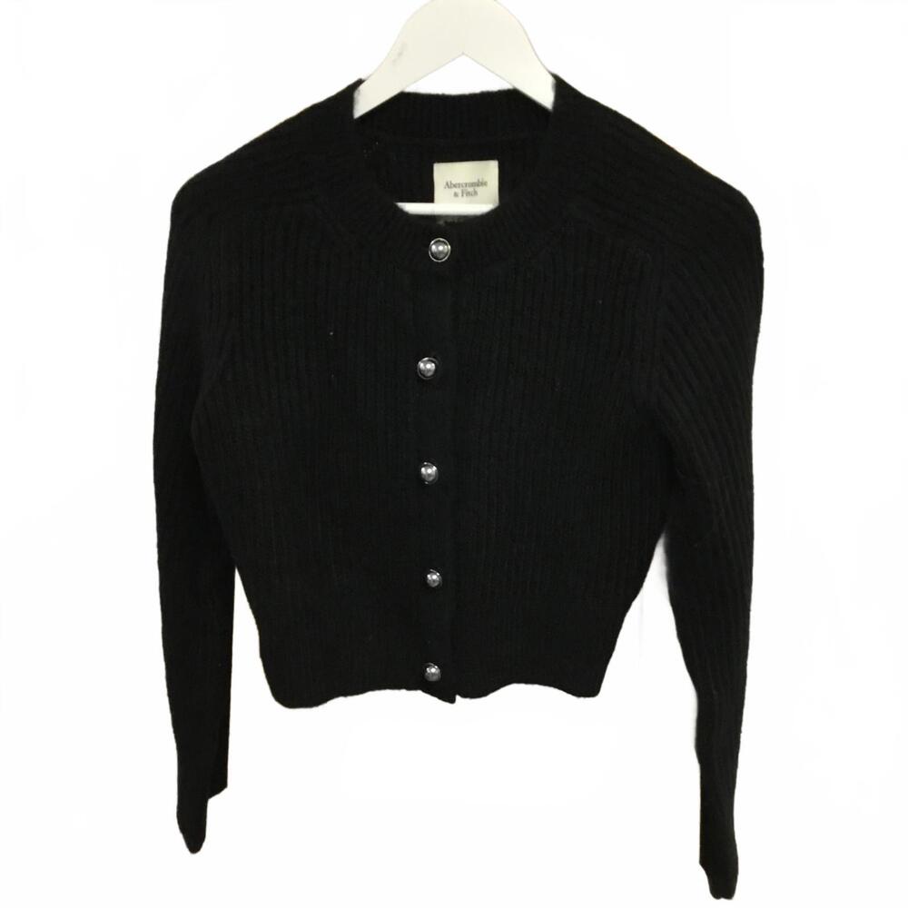 Abercrombie & Fitch Black Ribbed Cardigan Sweater -XS
